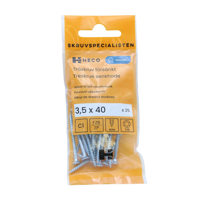 Träskruv TFT Försänkt 3,5 x 40 mm 25-pack Heco